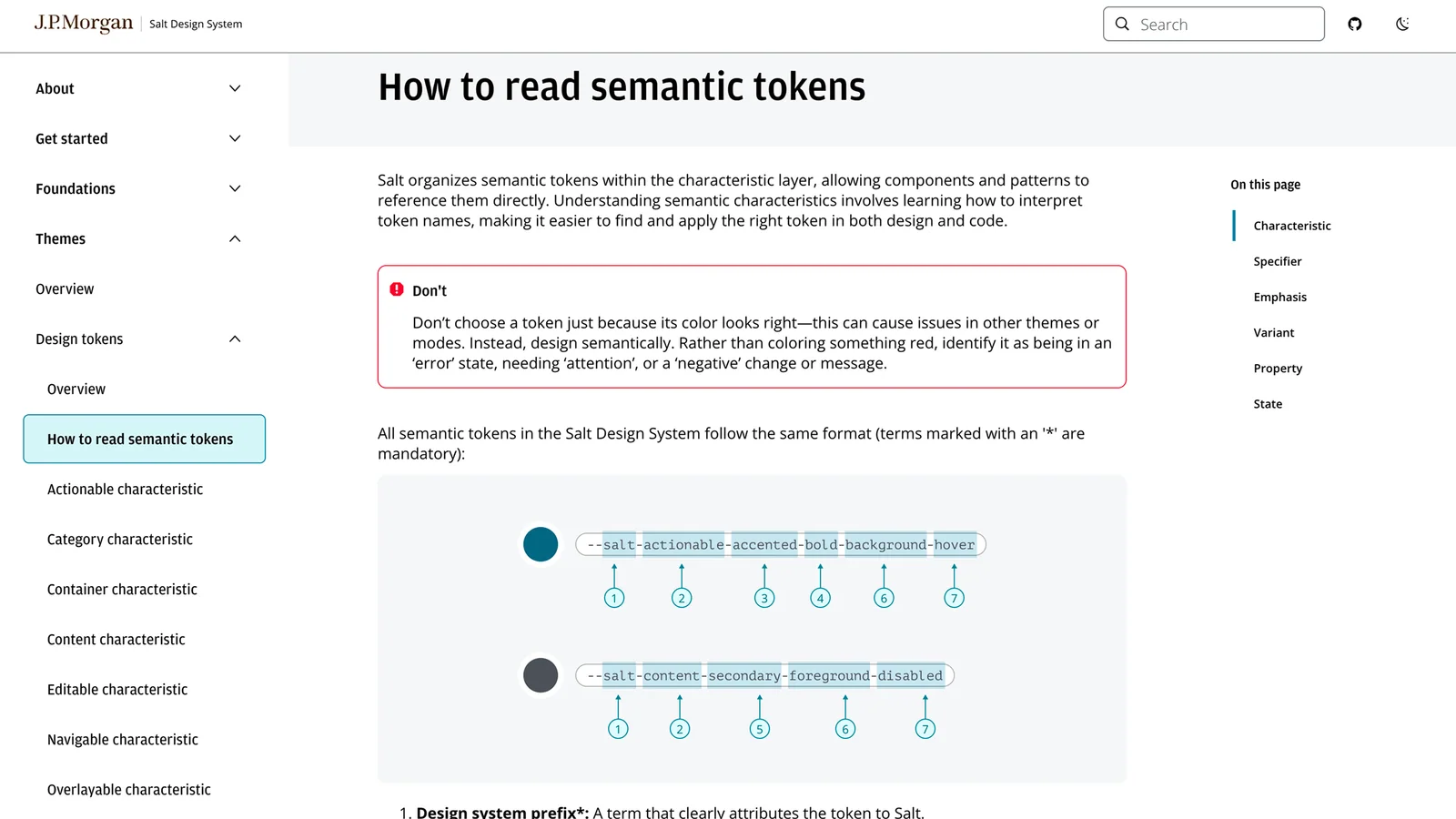 Semantic token guidance in the enterprise design system
